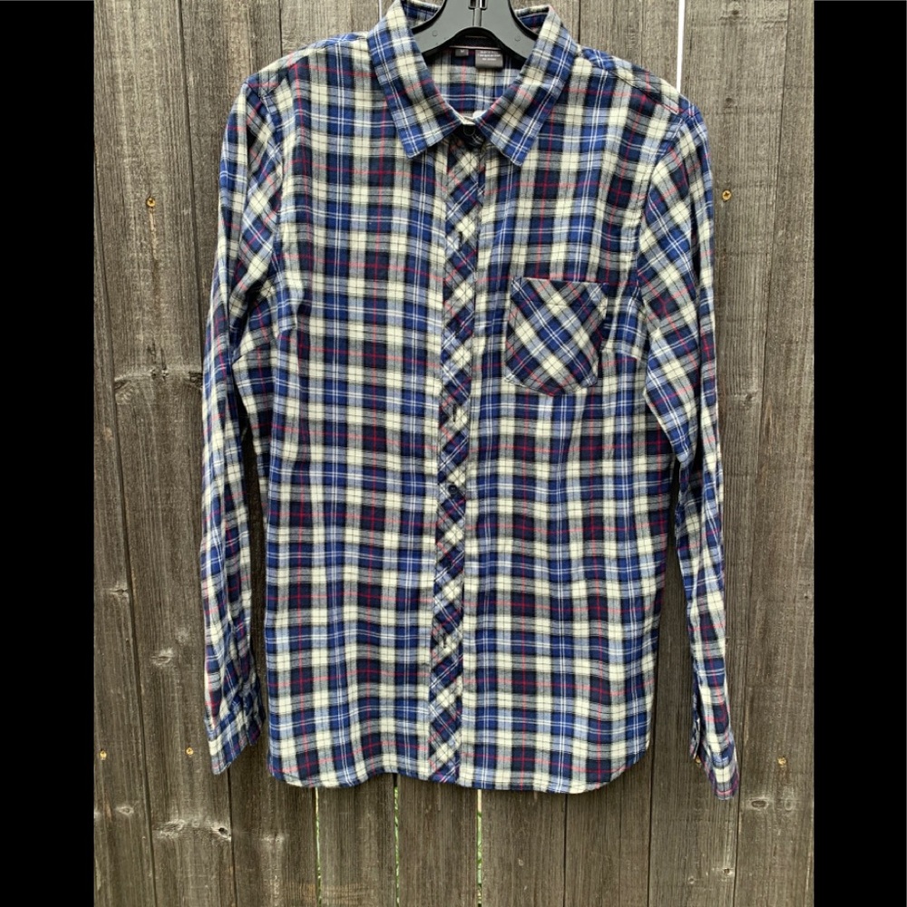 NWT- Sandra Ingrish Blue Flannel Plaid Shirt